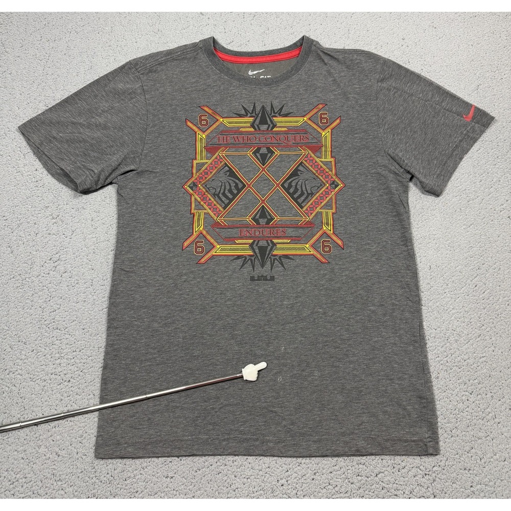 Nike LeBron 6 Shirt Mens Small Gray Dri-FIT He Who Conquers Graphic Tee Tagless